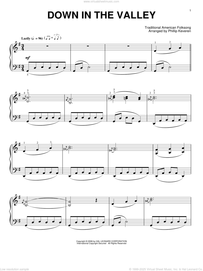 Down In The Valley (arr. Phillip Keveren) sheet music for piano solo  and Phillip Keveren, intermediate skill level