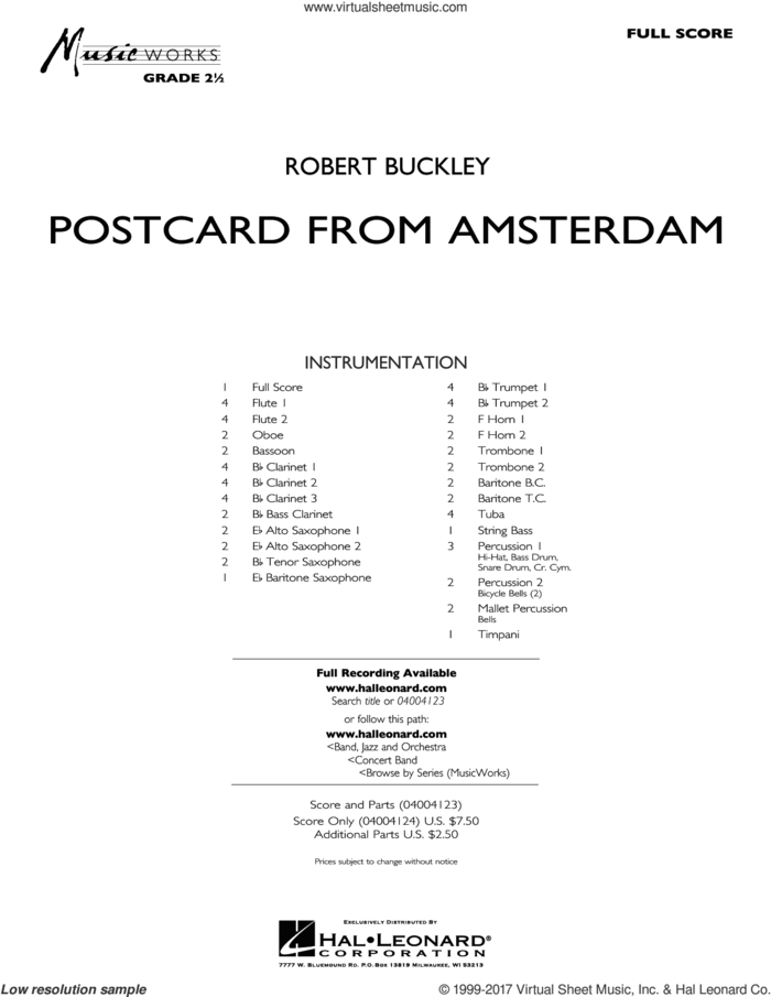 Postcard from Amsterdam (COMPLETE) sheet music for concert band by Robert Buckley, intermediate skill level