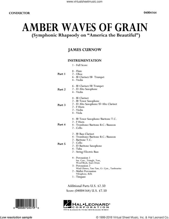 Amber Waves of Grain (COMPLETE) sheet music for concert band by James Curnow, intermediate skill level