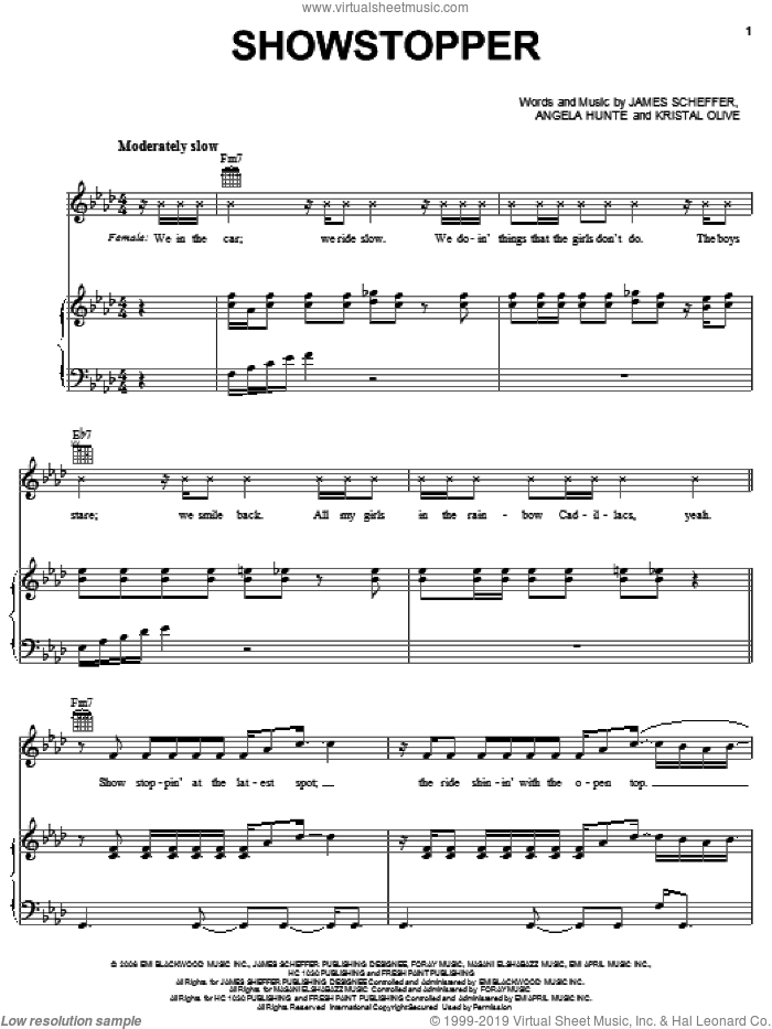 Showstopper sheet music for voice, piano or guitar by Danity Kane, Angela Hunte, Calvin Puckett, Frank Romano, James Scheffer and Kristal Oliver, intermediate skill level