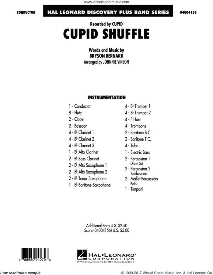 Cupid Shuffle (COMPLETE) sheet music for concert band by Johnnie Vinson, Bryson Bernard and Cupid, intermediate skill level
