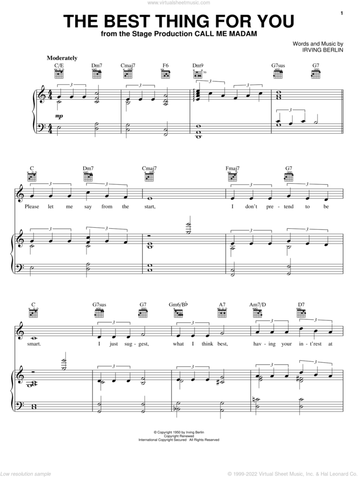 The Best Thing For You sheet music for voice, piano or guitar by Irving Berlin, intermediate skill level