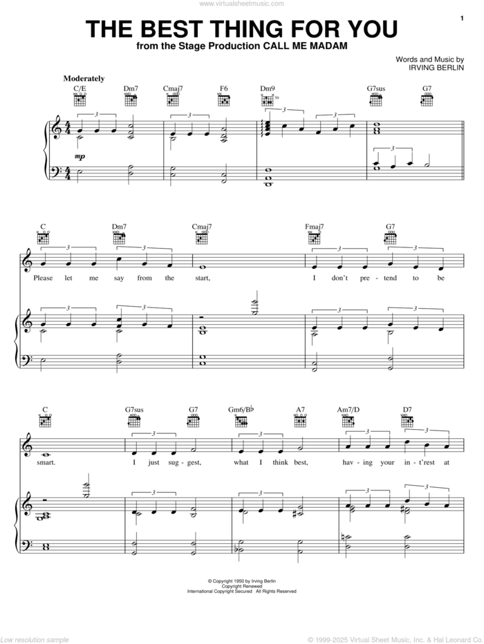 The Best Thing For You sheet music for voice, piano or guitar by Irving Berlin, intermediate skill level