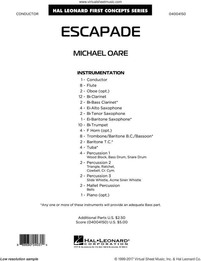 Escapade (COMPLETE) sheet music for concert band by Michael Oare, intermediate skill level