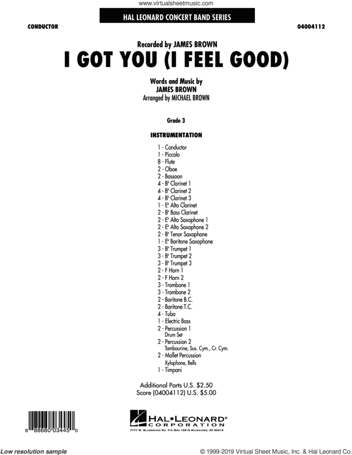 I Got You (I Feel Good) (COMPLETE) sheet music for concert band by Michael Brown and James Brown, intermediate skill level
