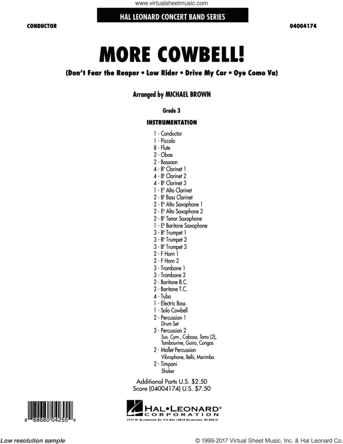More Cowbell! (COMPLETE) sheet music for concert band by Michael Brown, intermediate skill level