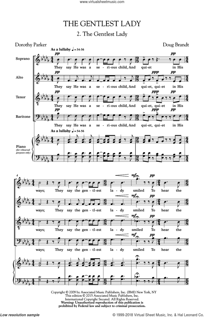 The Gentlest Lady sheet music for choir (SATB: soprano, alto, tenor, bass) by Doug Brandt, intermediate skill level