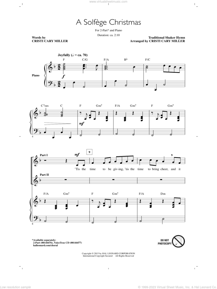 Solfege Christmas sheet music for choir (2-Part) by Cristi Cary Miller, intermediate duet