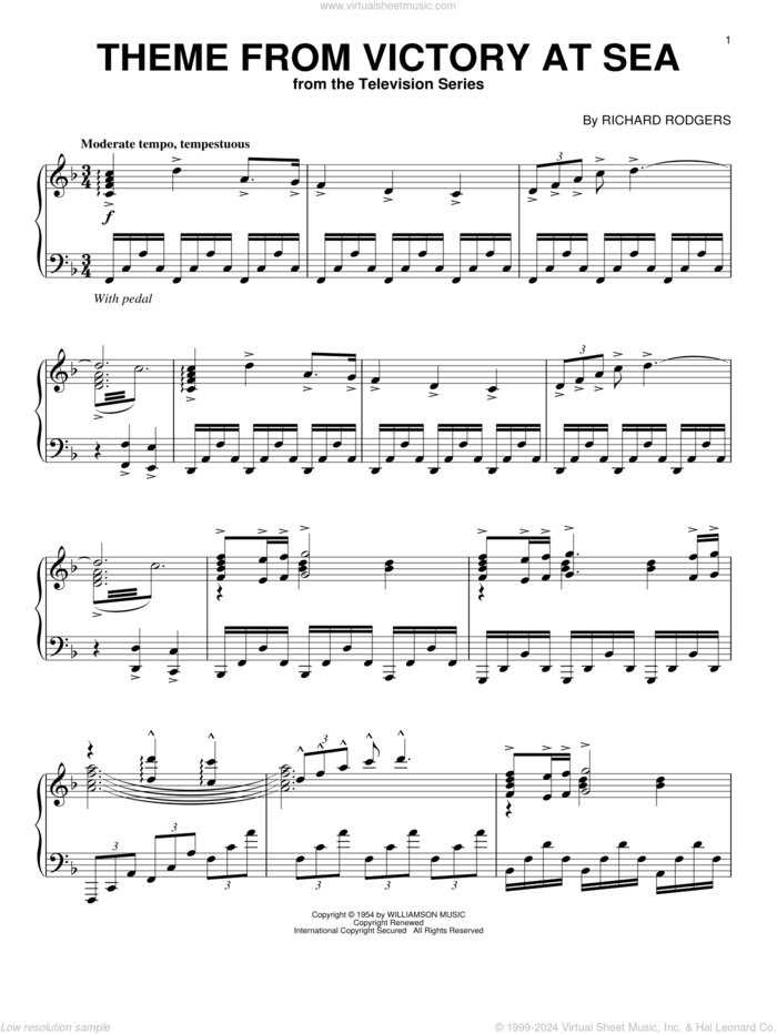 Victory At Sea sheet music for piano solo by Richard Rodgers, intermediate skill level