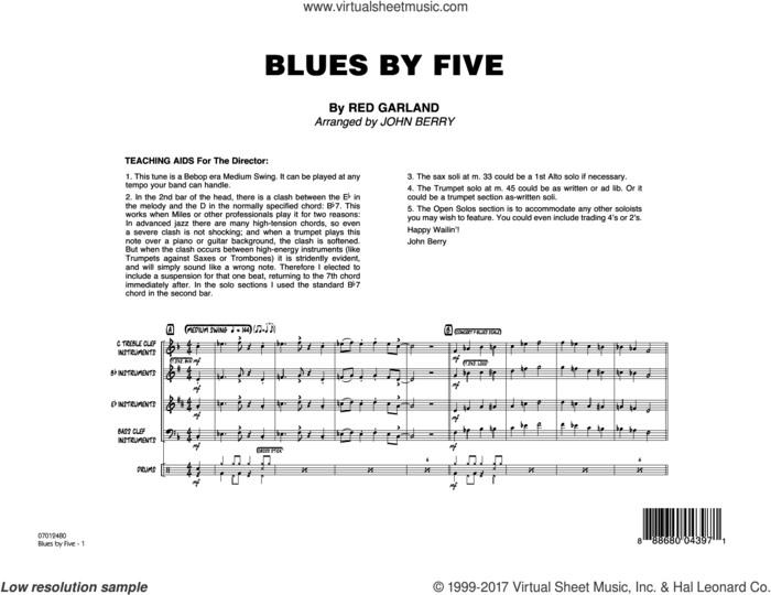 Blues by Five (COMPLETE) sheet music for jazz band by Miles Davis, John Berry and Red Garland, intermediate skill level