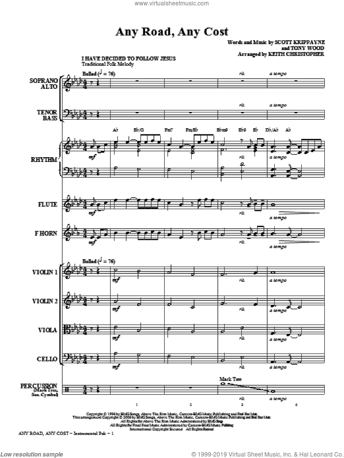 Any Road, Any Cost (arr. Keith Christopher) (complete set of parts) sheet music for orchestra/band (chamber ensemble) by Tony Wood, Scott Krippayne, Keith Christopher and Point Of Grace, intermediate skill level