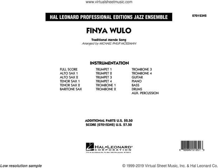Finya Wulo (COMPLETE) sheet music for jazz band by Michael Philip Mossman, intermediate skill level