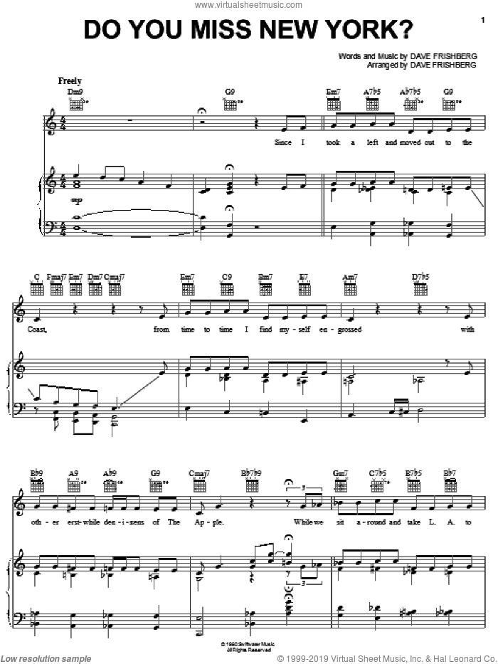 Do You Miss New York? sheet music for voice, piano or guitar by Rosemary Clooney and Dave Frishberg, intermediate skill level