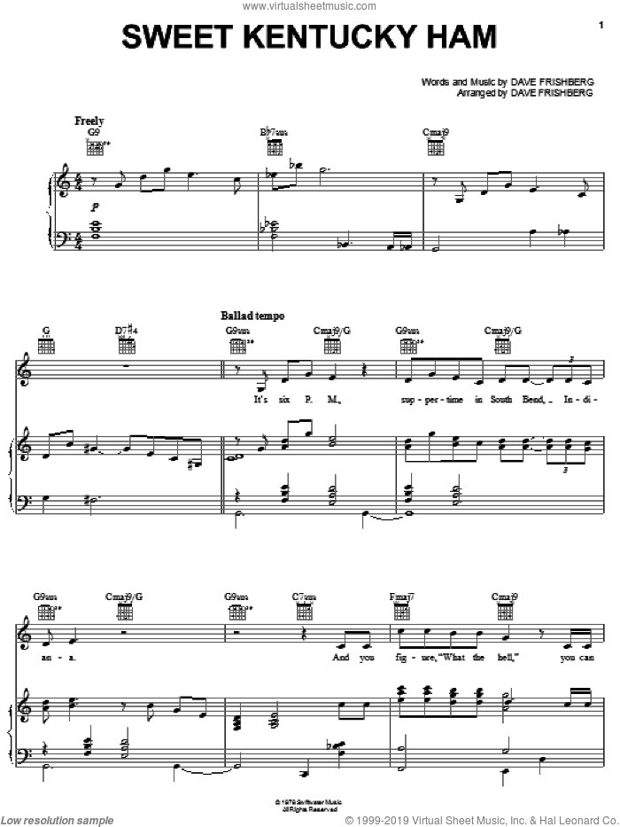 Sweet Kentucky Ham sheet music for voice, piano or guitar by Rosemary Clooney and Dave Frishberg, intermediate skill level