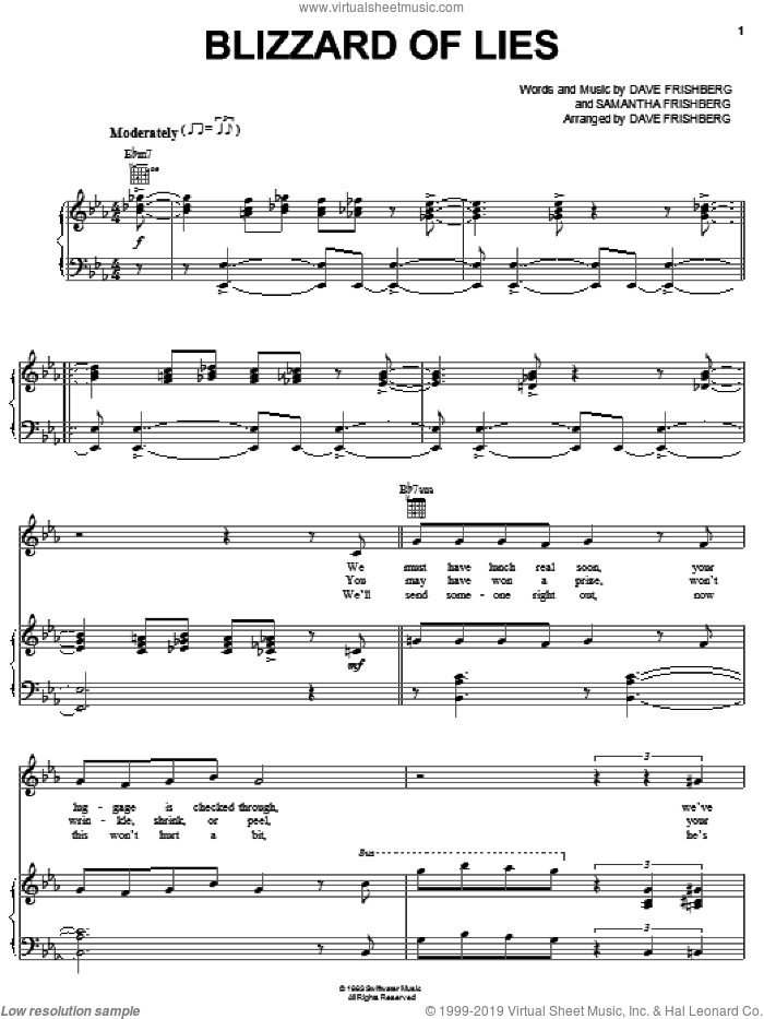 Blizzard Of Lies sheet music for voice, piano or guitar by Dave Frishberg and Samantha Frishberg, intermediate skill level