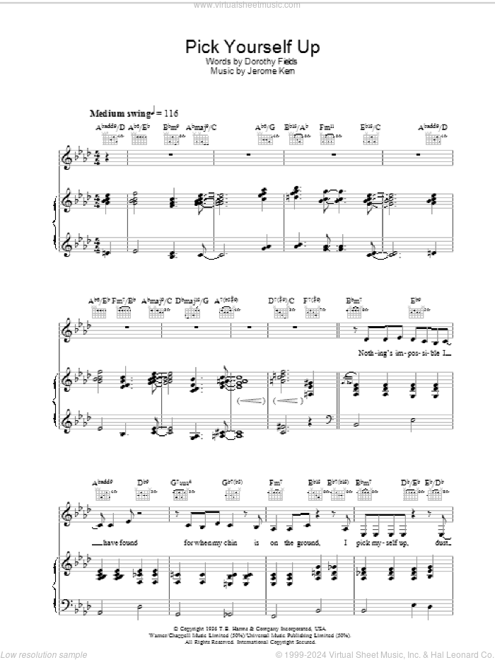 Pick Yourself Up sheet music for voice, piano or guitar by Diana Krall, Dorothy Fields and Jerome Kern, intermediate skill level
