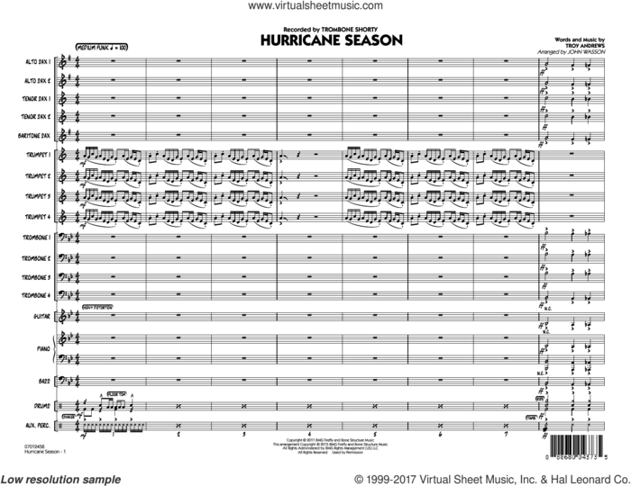 Hurricane Season (COMPLETE) sheet music for jazz band by John Wasson, Trombone Shorty and Troy Andrews, intermediate skill level