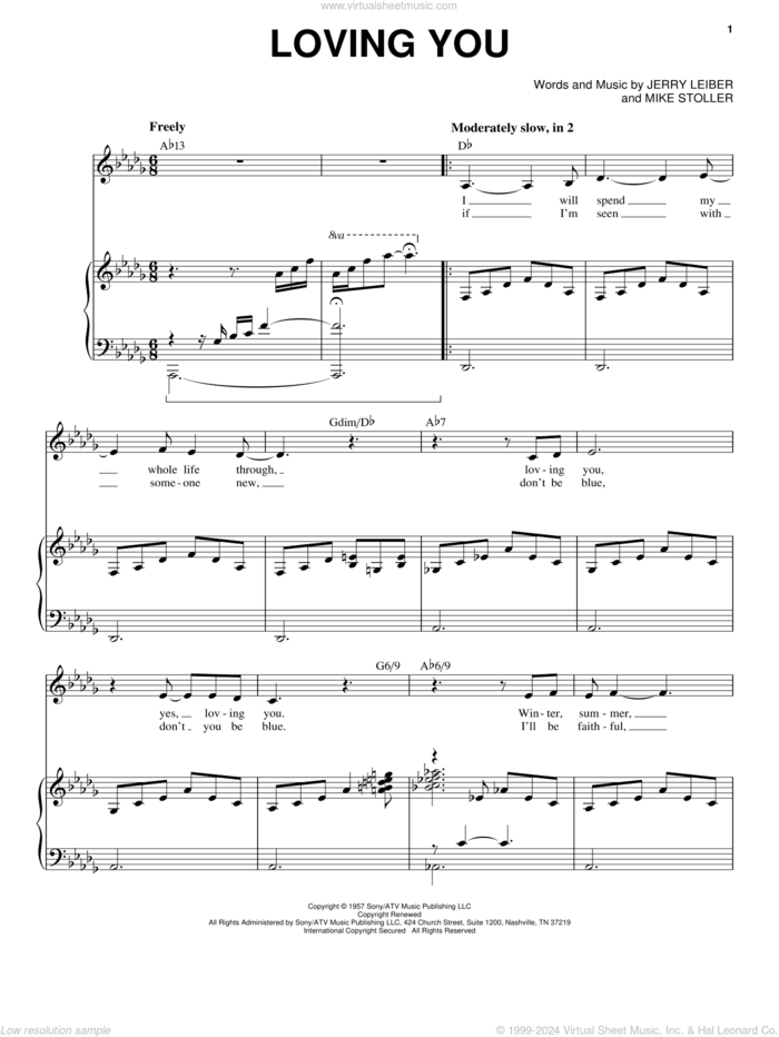 Loving You sheet music for voice and piano by Elvis Presley, Jerry Leiber and Mike Stoller, intermediate skill level