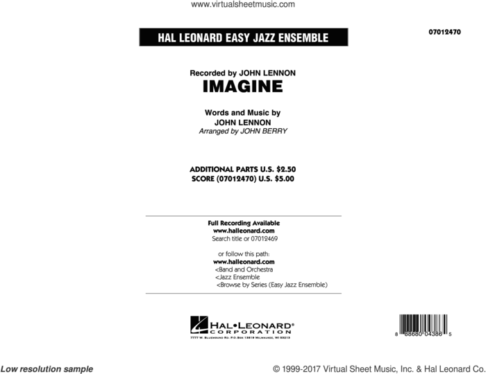 Imagine (COMPLETE) sheet music for jazz band by John Lennon, David Archuleta, John Berry and John Lennon and the Plastic Ono Band, intermediate skill level