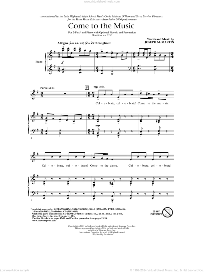 Come To The Music sheet music for choir (2-Part) by Joseph M. Martin, intermediate duet