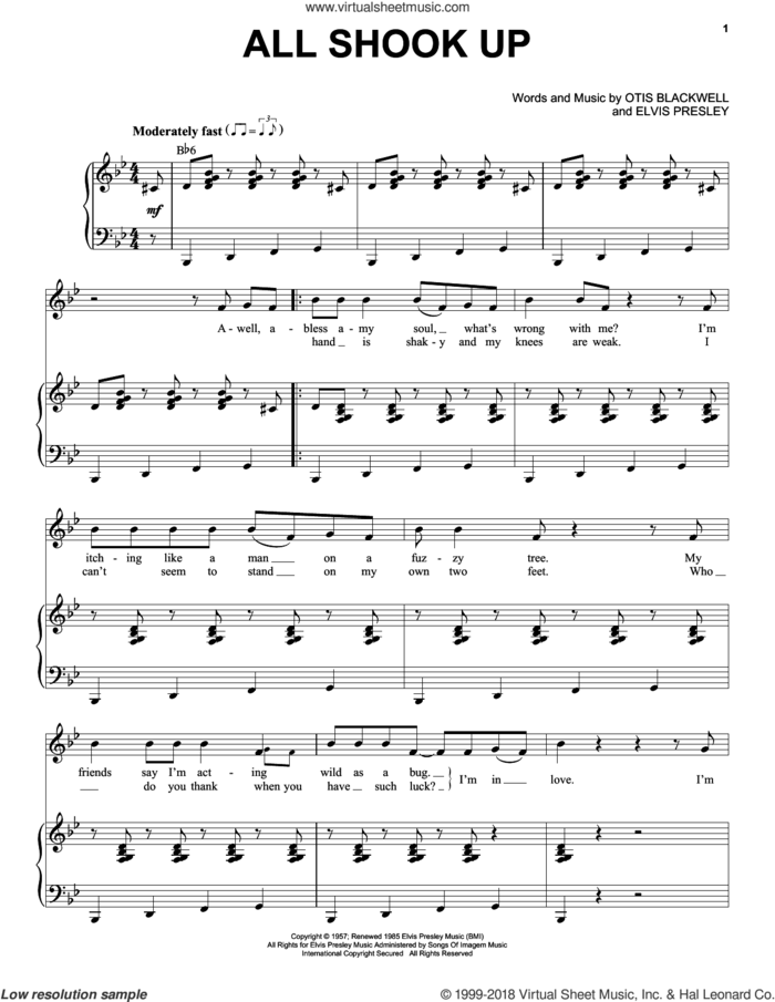 All Shook Up sheet music for voice and piano by Elvis Presley, Suzi Quatro and Otis Blackwell, intermediate skill level