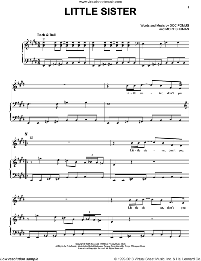 Little Sister sheet music for voice and piano by Elvis Presley, Dwight Yoakam, Doc Pomus and Mort Shuman, intermediate skill level