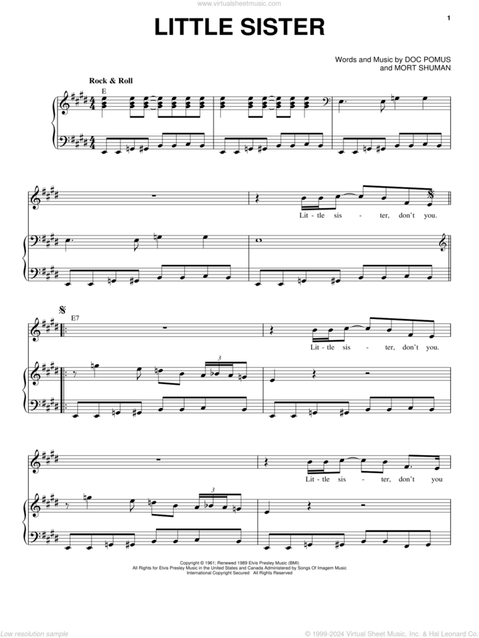 Little Sister sheet music for voice and piano by Elvis Presley, Dwight Yoakam, Doc Pomus and Mort Shuman, intermediate skill level