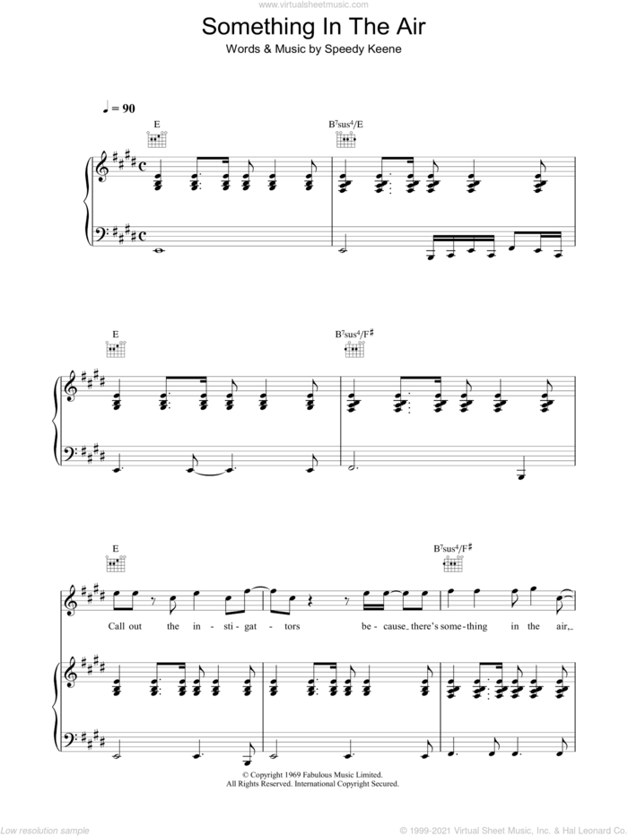 Something In The Air sheet music for voice, piano or guitar by Thunderclap Newman and John Keene, intermediate skill level