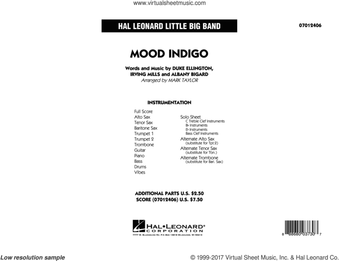 Mood Indigo, complete collection (COMPLETE) sheet music for jazz band by Duke Ellington, Albany Bigard, Irving Mills and Mark Taylor, intermediate skill level