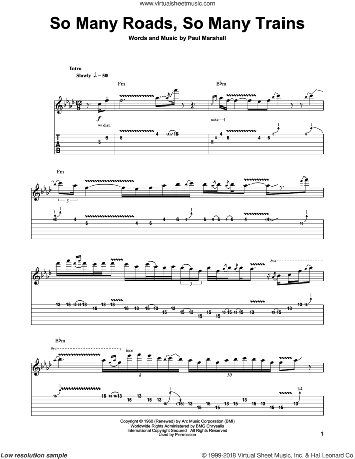 So Many Roads, So Many Trains sheet music for guitar (tablature, play-along) by Joe Bonamassa, Otis Rush and Paul Marshall, intermediate skill level