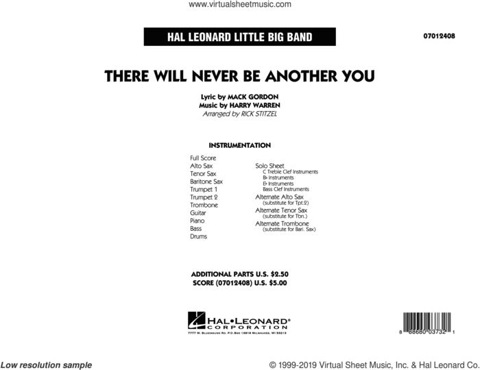 There Will Never Be Another You (COMPLETE) sheet music for jazz band by Harry Warren, Mack Gordon and Rick Stitzel, intermediate skill level