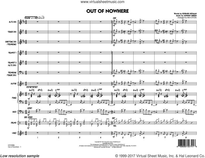 Out of Nowhere (COMPLETE) sheet music for jazz band by Edward Heyman, Buddy DeFranco, Johnny Green and Rick Stitzel, intermediate skill level