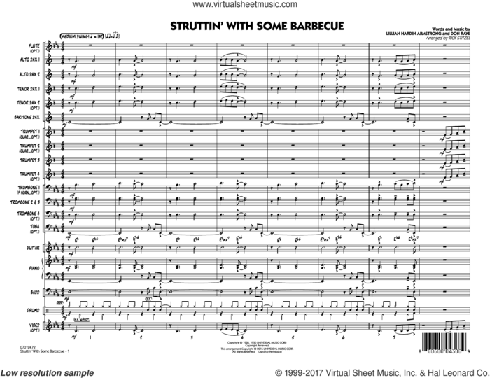 Struttin' with Some Barbecue (COMPLETE) sheet music for jazz band by Louis Armstrong, Don Raye, Lillian Hardin Armstrong and Rick Stitzel, intermediate skill level