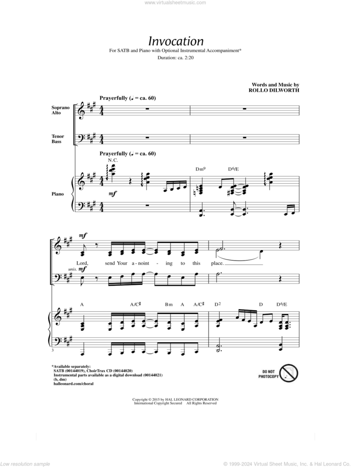 Invocation sheet music for choir (SATB: soprano, alto, tenor, bass) by Rollo Dilworth, intermediate skill level
