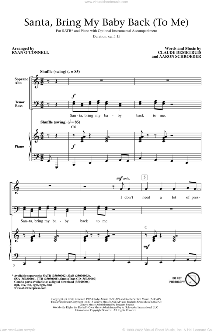 Santa, Bring My Baby Back (To Me) sheet music for choir (SATB: soprano, alto, tenor, bass) by Aaron Schroeder, Elvis Presley and Claude DeMetruis, intermediate skill level