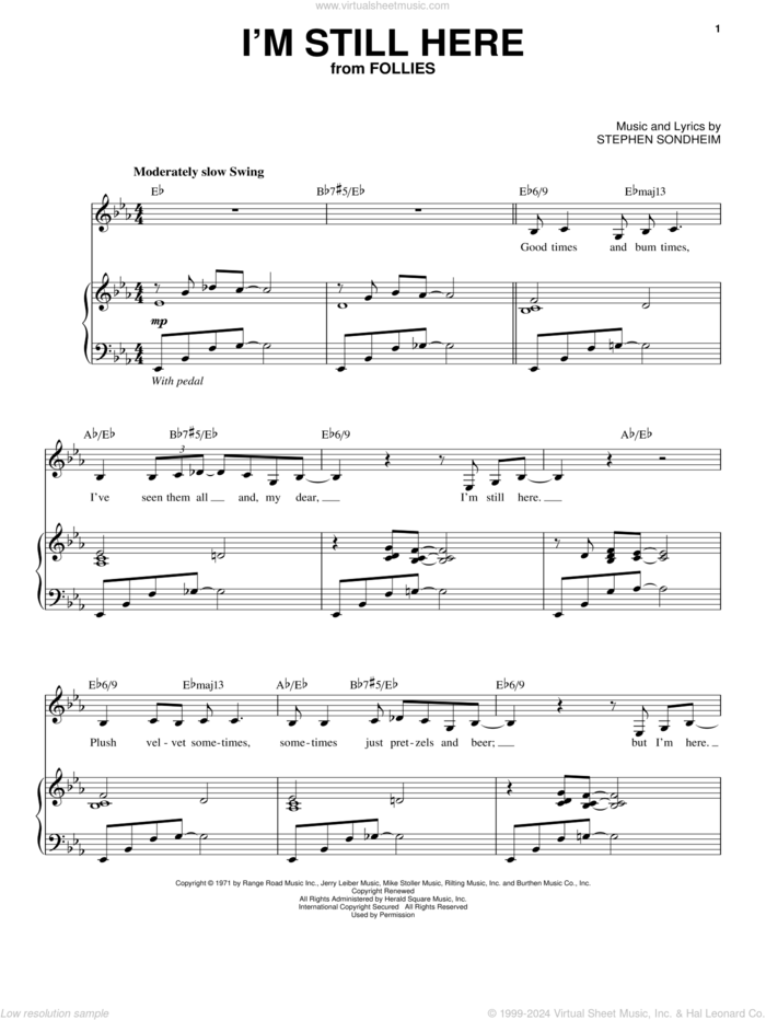 I'm Still Here sheet music for voice and piano by Stephen Sondheim, intermediate skill level