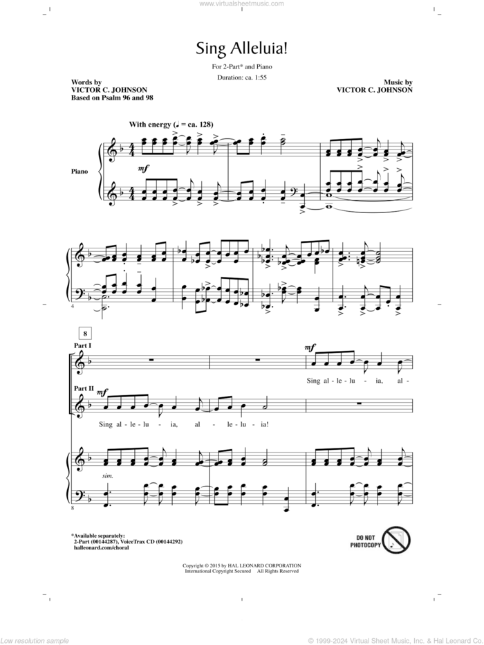 Sing Alleluia! sheet music for choir (2-Part) by Victor Johnson and Psalm 96 and 98, intermediate duet