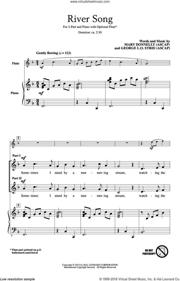 River Song sheet music for choir (2-Part) by Mary Donnelly, George L.O. Strid and George Strid, intermediate duet
