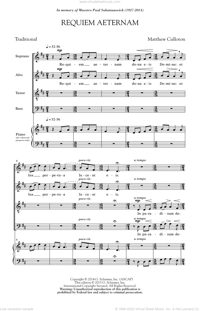 Requiem Aeternam sheet music for choir (SATB: soprano, alto, tenor, bass) by Matthew Colluton, classical score, intermediate skill level