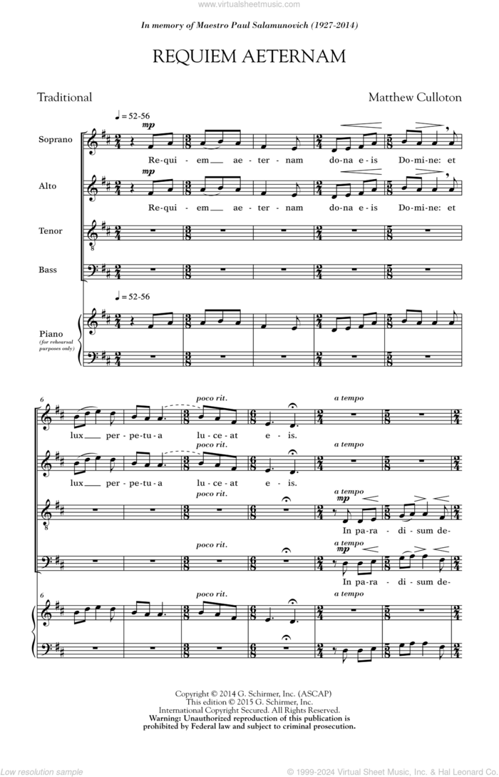 Requiem Aeternam sheet music for choir (SATB: soprano, alto, tenor, bass) by Matthew Colluton, classical score, intermediate skill level