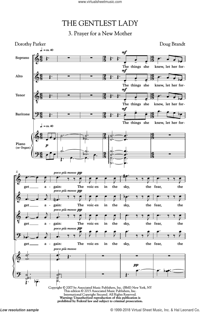 Prayer For A New Mother sheet music for choir (SATB: soprano, alto, tenor, bass) by Doug Brandt, classical score, intermediate skill level