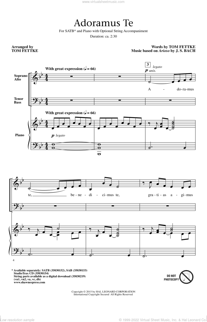 Adoramus Te sheet music for choir (SATB: soprano, alto, tenor, bass) by Johann Sebastian Bach and Tom Fettke, classical score, intermediate skill level