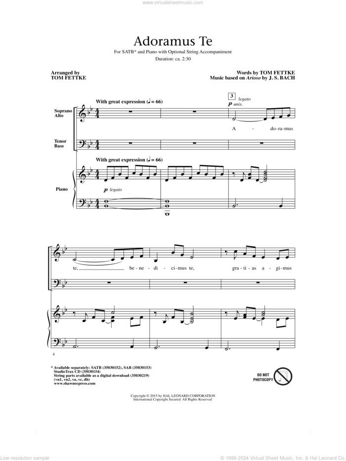 Adoramus Te sheet music for choir (SATB: soprano, alto, tenor, bass) by Johann Sebastian Bach and Tom Fettke, classical score, intermediate skill level