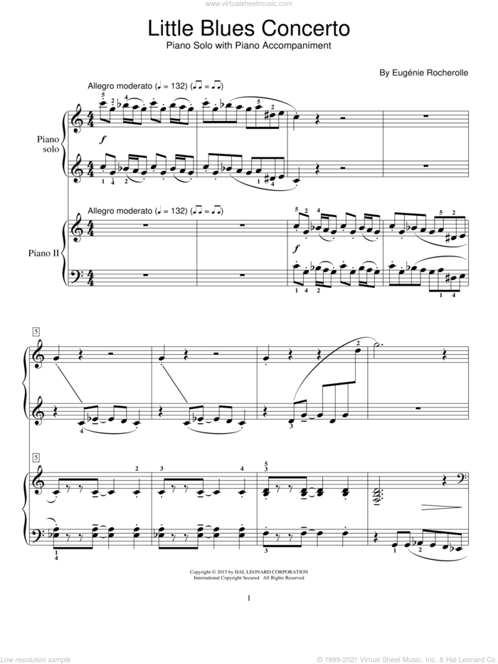 Little Blues Concerto sheet music for piano four hands by Eugenie Rocherolle, intermediate skill level