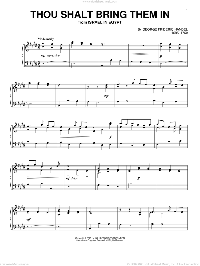 Thou Shalt Bring Them In sheet music for piano solo by George Frideric Handel, classical score, intermediate skill level