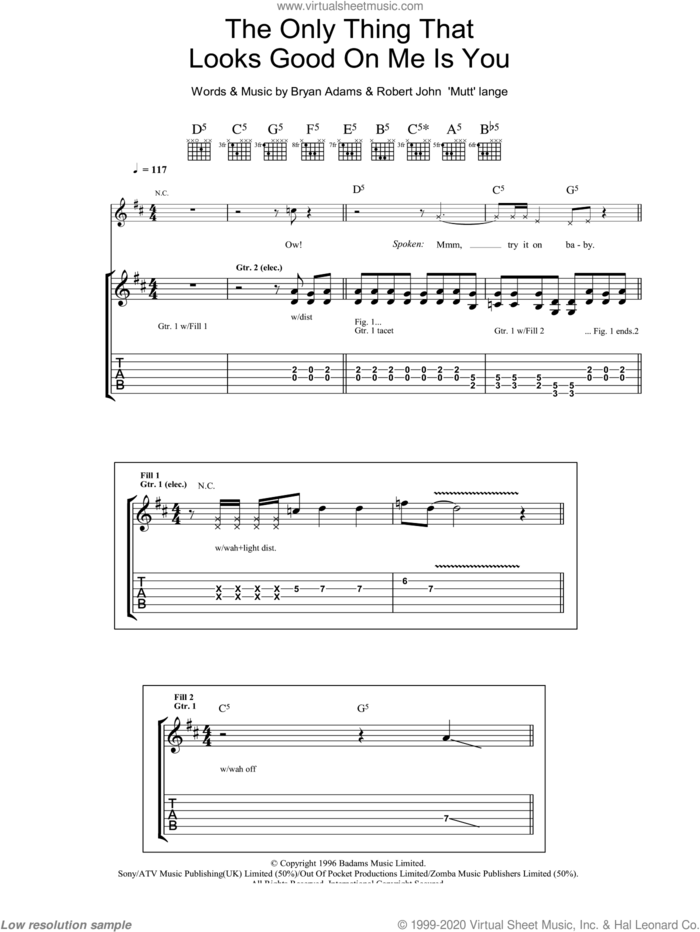 The Only Thing That Looks Good On Me Is You sheet music for guitar (tablature) by Bryan Adams and Robert John Lange, intermediate skill level