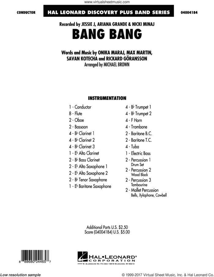 Bang Bang (COMPLETE) sheet music for concert band by Max Martin, Jessie J, Ariana Grande & Nicki Minaj, Michael Brown, Onika Maraj, Rickard Goransson and Savan Kotecha, intermediate skill level