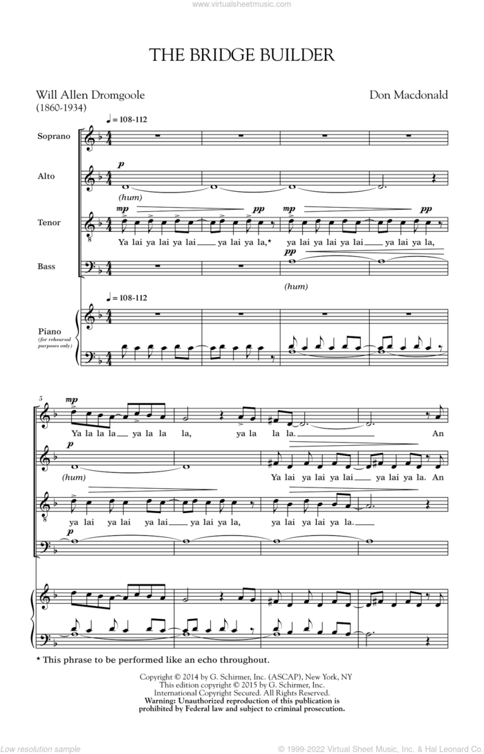 The Bridge Builder sheet music for choir (SATB: soprano, alto, tenor, bass) by Don MacDonald, classical score, intermediate skill level