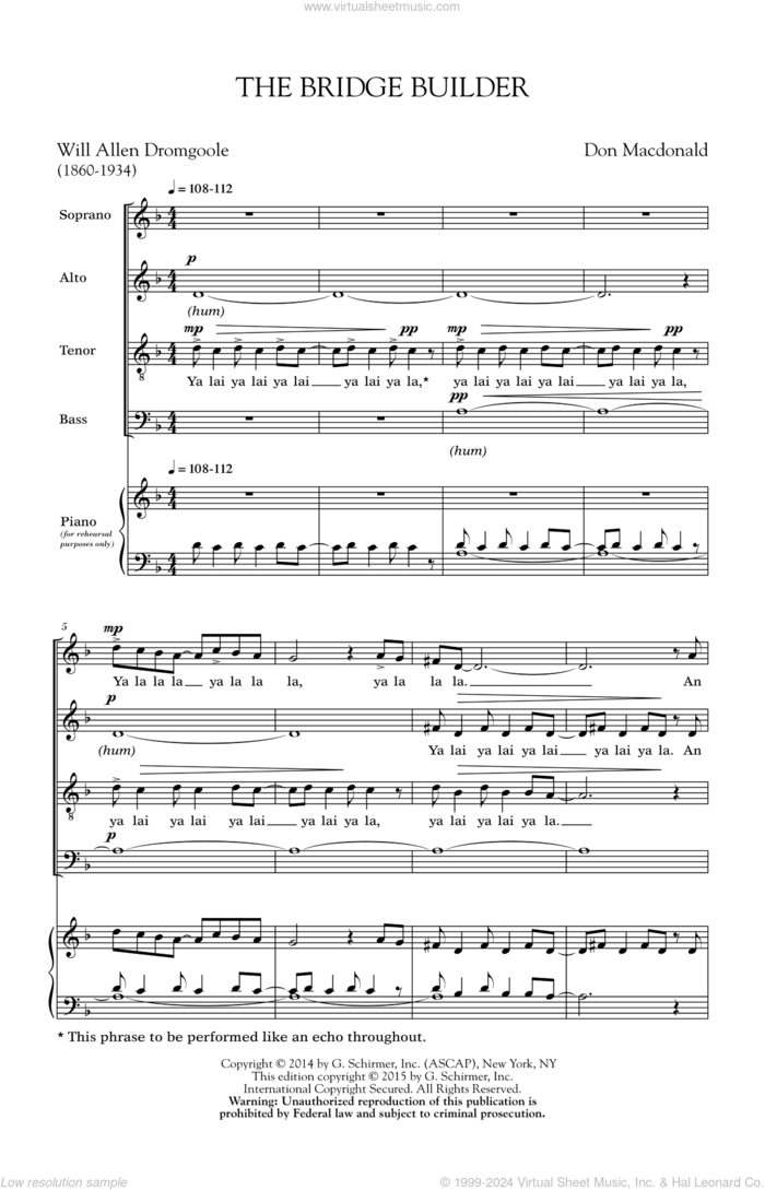 The Bridge Builder sheet music for choir (SATB: soprano, alto, tenor, bass) by Don MacDonald, classical score, intermediate skill level