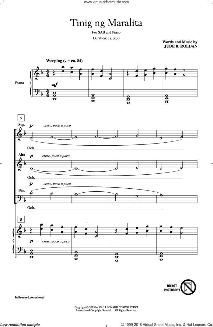 Tinig Ng Maralita sheet music for choir (SAB: soprano, alto, bass) by Jude Roldan, intermediate skill level